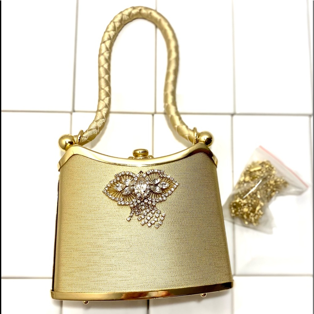 Gold Clutch beaded crossbody fashion evening party dinner Bag